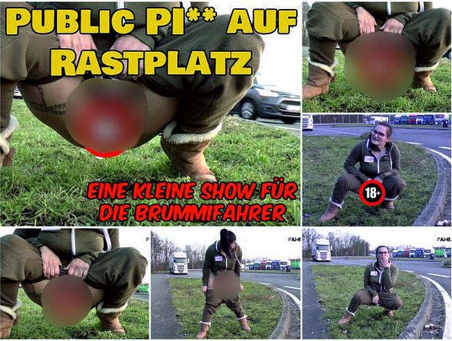 Public pi** auf dem Rastplatz - Kleine Show für die Brummifahrer
