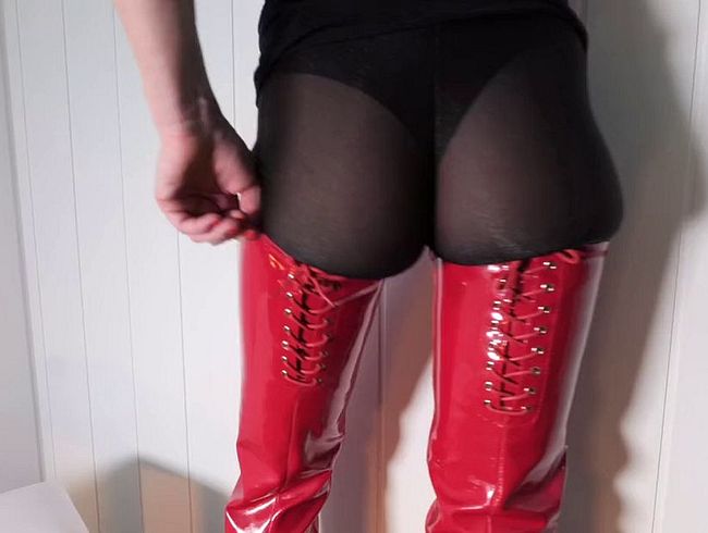 Rote Overknees ASMR - in geiler Leggings - höre genau hin... es wird Dir gefallen