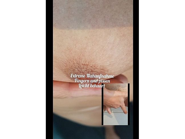 Extreme Nahaufnahme, fin**rn und pi**en, leicht behaart