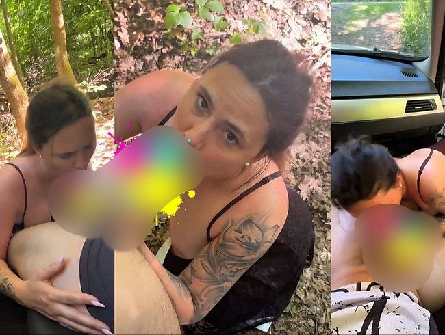Geiler bl*wjob im Auto, volle Ladung in Mund und Gesicht